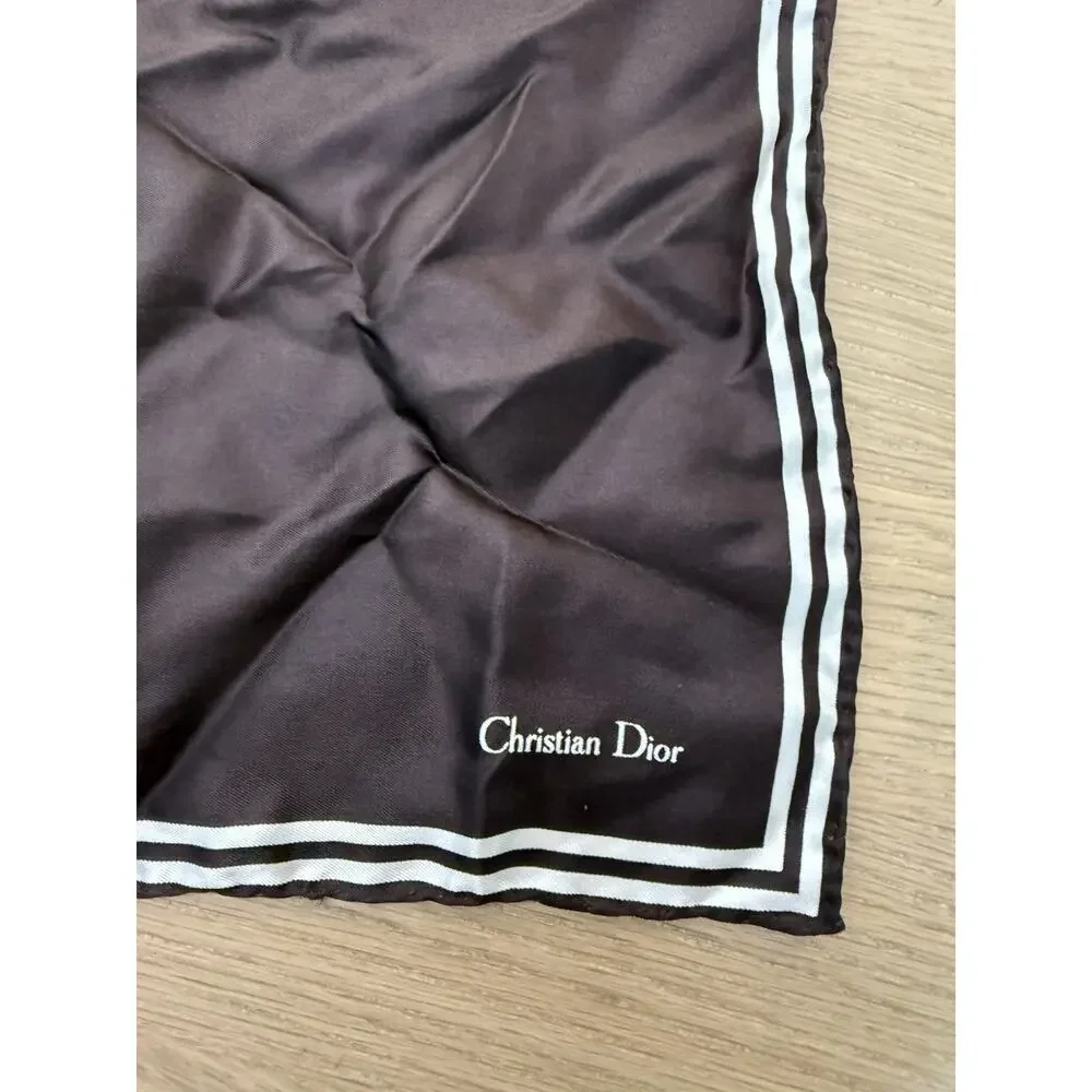 Vintage Christian Dior 100% Silk Scarf/Bandana Brown Italy 18